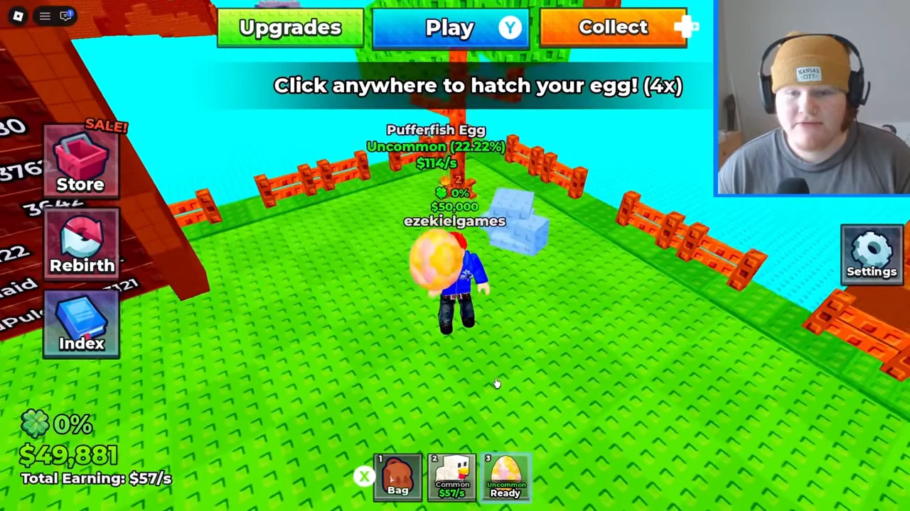 Selected ready egg and the Click anywhere to hatch your egg instruction